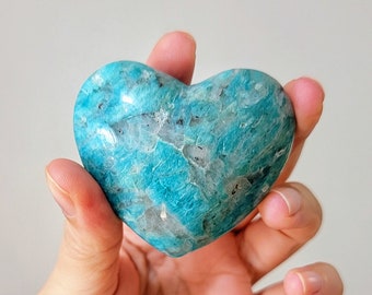 110g High Quality Amazonite Heart Palm Stone, Crystal Worry Stone, Best Quality Gemstones, Zen Garden Rocks, Puffy Heart, Home Decor