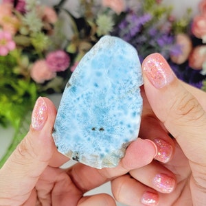 35g AA+ Sky Blue Larimar Crystal Slab, Stress Relief Stone, Larimar Necklace, Collier Homme, Raw Aquamarine Color Stone, Turquoise Necklace