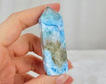 49g Rare Larimar Point, Blue Crystal Tower, Authentic Dominican Gemstone, Genuine Stome, Mineral Specimen For Collectors, Polished Rocks