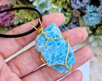 Larimar Wire Wrapped Pendant, Larimar AAA, Healing Crystal Choker, Choker Necklace For Women, Aquamarine Choker, Larimar Necklace, Crystals