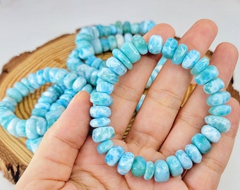 High Quality Larimar Bracelet With Freeform Beads, Dominican Republic Gemstone, Caribbean Beachy Jewelry, Gift For Her & Him, Handmade