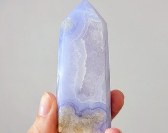 93g High Quality Blue Lace Agate Tower. Blue Quartz Point, Crystal Obelisk, Crystal Grid Stones, Worry Stone, Stress & Peace Minerals