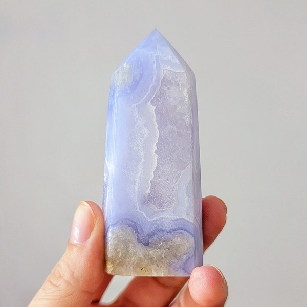 93g High Quality Blue Lace Agate Tower. Blue Quartz Point, Crystal Obelisk, Crystal Grid Stones, Worry Stone, Stress & Peace Minerals