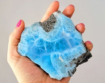 496g Super Blue Larimar Stone On Matrix, Rough Raw Mineral Specimen From Dominican Republic, Gemstone Sent Direct From Mine, Big Large Rock