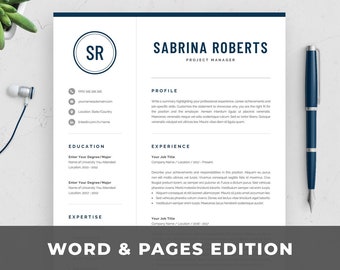 Professional Resume Template | Modern Manager, Executive, Business Analyst CV Design | Word & Mac Pages | Cover Letter | Instant Download