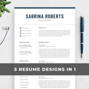 Plantilla de CV profesional para Word / Diseño de CV moderno / 1 y 2 páginas / Carta de presentación / Ejecutivo, Gerente, Nivel C, Director, CEO / Sabrina