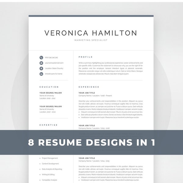 Professional Resume Template | 1 and 2 Page Resume | Modern CV Template for Word | Mac & PC | Instant Download | Cover Letter | Veronica