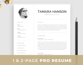 Modern CV Template with Photo | 1, 2 Page Resume | Professional Photo Resume for Word & Mac Pages | Marketing CV | Instant Download | Tamara
