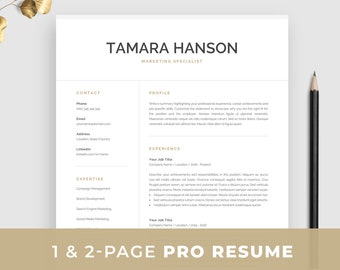 Professional Resume Template for Word & Pages | Modern Marketing Resume | Mac or PC | Creative CV | Cover Letter | Instant Download | Tamara