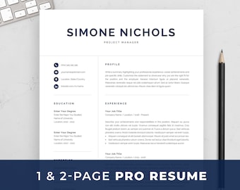 Professional Resume Template for Word & Pages | Executive, Manager, Accountant, Analyst, IT, Data Scientist CV | Instant Download | Simone