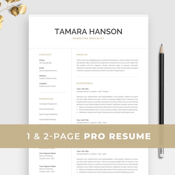 Professional Resume Template for Word & Pages | Modern Marketing Resume | Mac or PC | Creative CV | Cover Letter | Instant Download | Tamara