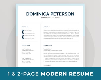 Creative Resume Template for Word | Professional CV Design | Cover Letter | Modern 1 & 2 Page Resume | Instant Download | Dominica