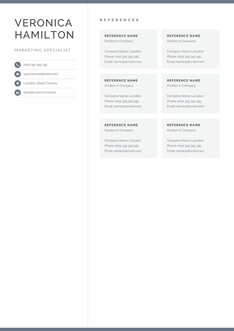 Professional Resume Template, Compact 1 Page Resume Template, Modern One Page CV for Word & Mac Pages, Instant Download, Veronica