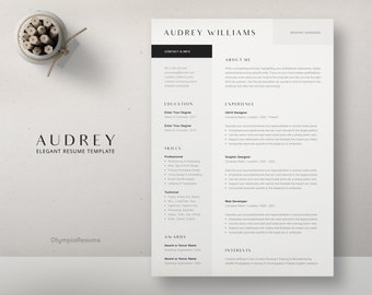 Elegant Resume Template for Word, Minimalist CV Design, Creative 1 & 2 Page Resume, Cover Letter, Designer, Teacher, Marketing, Audrey