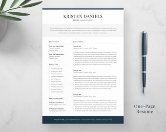 Modern Resume Template | Elegant CV Design | Legal, Medical, Executive, Teacher, Nurse Resume Template for Word | 1, 2, 3 Page Resume