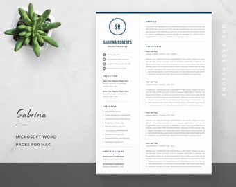 Professional 1 Page Resume Template. Modern CV Design with Monogram/Initials. Word & Pages. Manager, Executive, Director, Business. Sabrina
