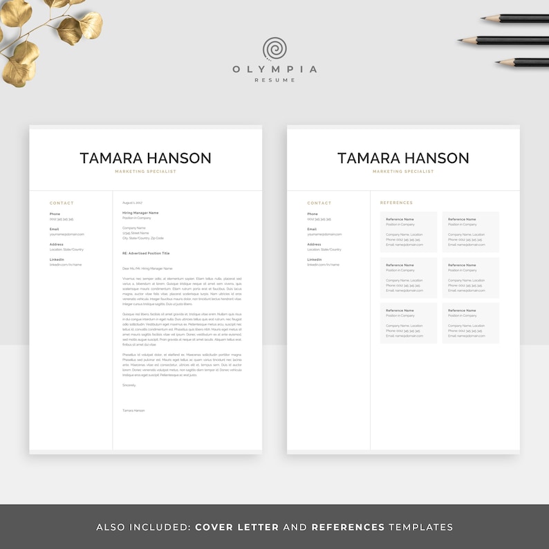 Professional Resume Template for Word & Pages, Modern Marketing Resume, Mac or PC, Creative CV, Cover Letter, Instant Download, Tamara