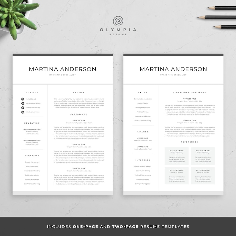 Instant Download Creative Resume Design Modern Resume Template Professional CV Template for Word Cover Letter Martina Mac /& PC