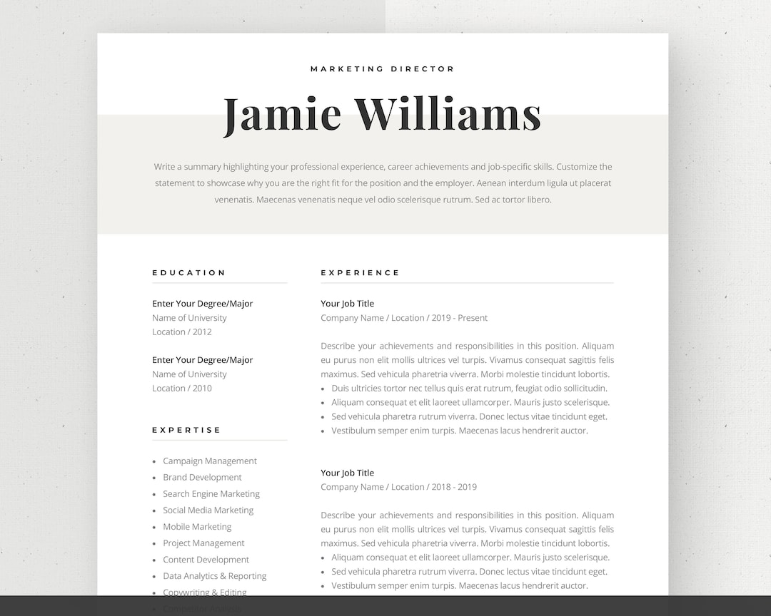 Modern Resume Template Creative CV for Word Elegant Design - Etsy Australia