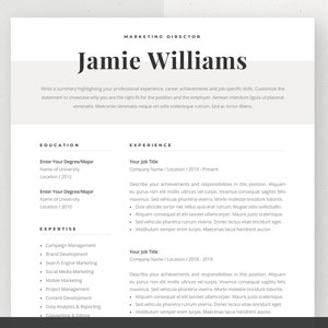 Modèle de CV moderne | CV créatif pour Word | Design élégant | Lettre de motivation | Marketing, designer, enseignant, médecin, infirmière, juridique | Jamie