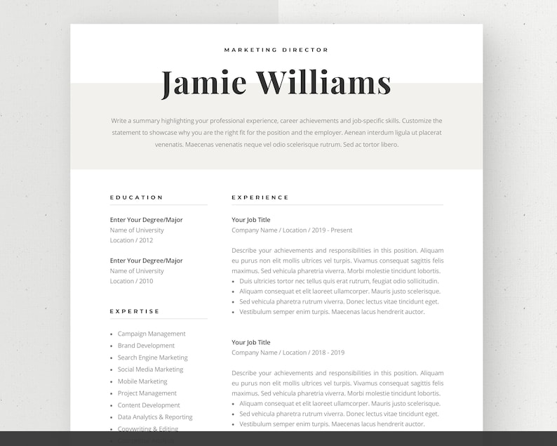 Modern Resume Template Creative CV for Word Elegant Design - Etsy Australia