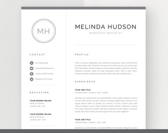 Modern Resume Template, CV Design with Initials, Creative Resume for Word & Mac Pages, Professional Resume Instant Download, Cover Letter