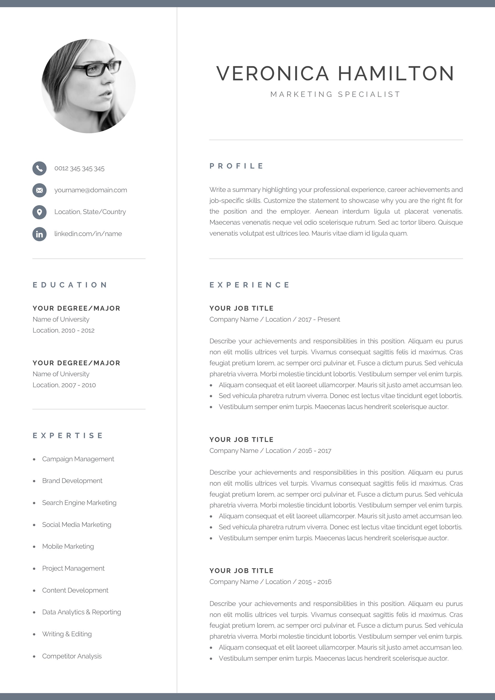 Professional CV Template With Photo | Modern Photo Resume Design for ...