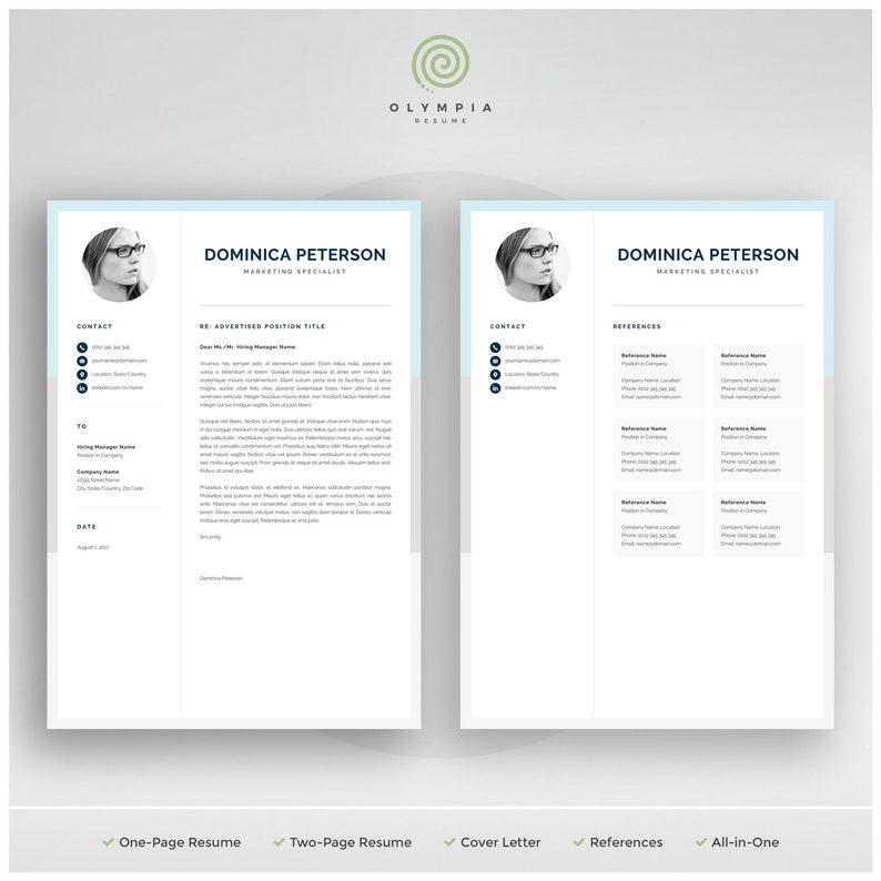 Modern Resume Template, Creative CV with Photo, 1 & 2 Page Marketing CV, Photo Resume for Word, Mac or PC, Instant Download, Dominica