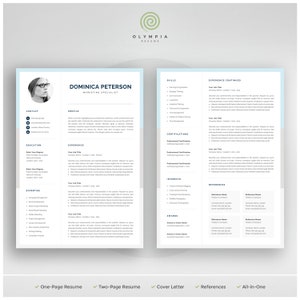 Modern Resume Template, Creative CV with Photo, 1 & 2 Page Marketing CV, Photo Resume for Word, Mac or PC, Instant Download, Dominica