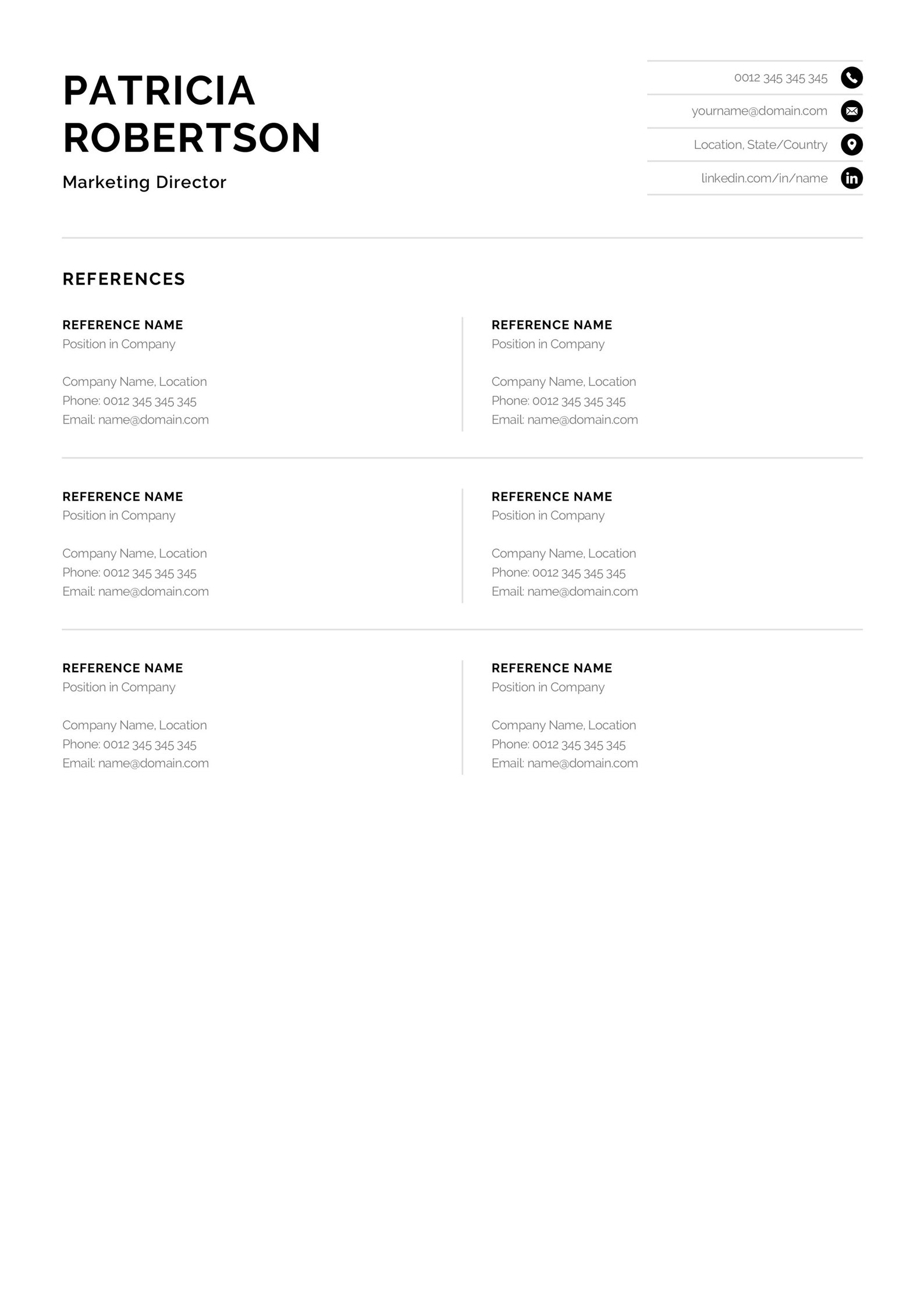 Professional 1 Page Resume Template | Modern One Page CV | Word & Mac ...