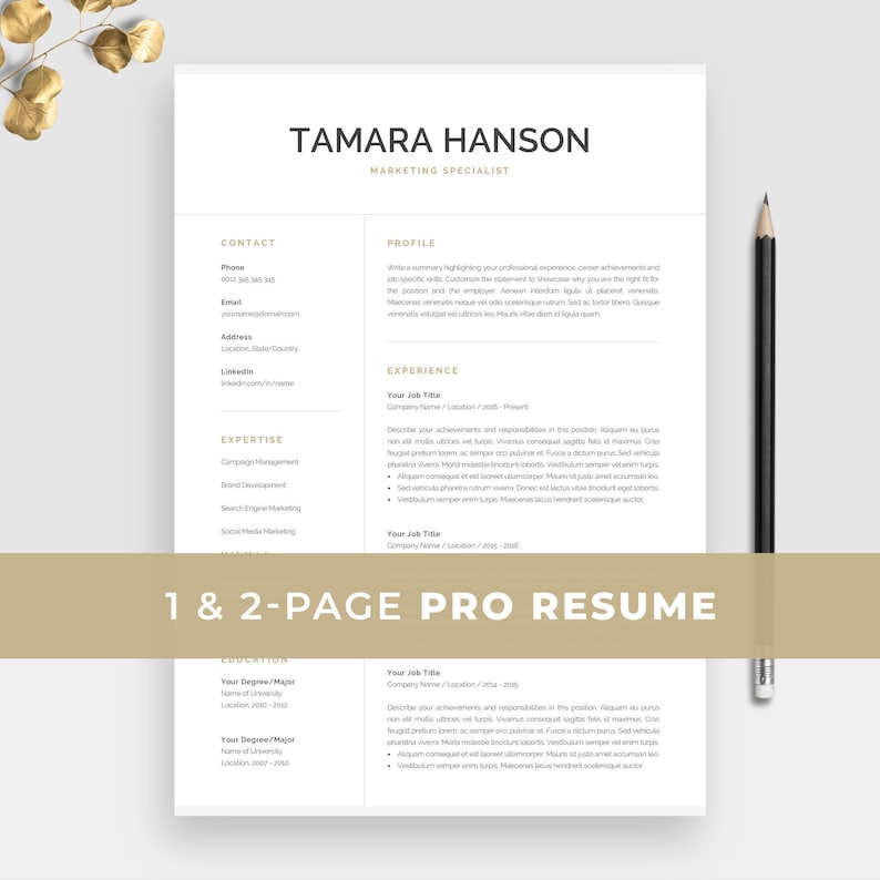 Professional Resume Template for Word & Pages, Modern Marketing Resume, Mac or PC, Creative CV, Cover Letter, Instant Download, Tamara