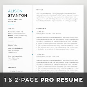 Professionell 1- eller 2-sidig CV-mall med personligt brev och referenser. Modernt CV för Word och Pages. Minimalistisk design. Alison