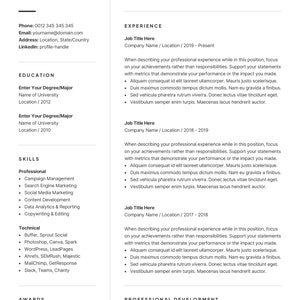 May include: A professional resume template with the name "Stella Edwards" at the top. The resume includes sections for profile, experience, education, skills, and awards. The skills section lists campaign management, search engine marketing, and social media marketing.