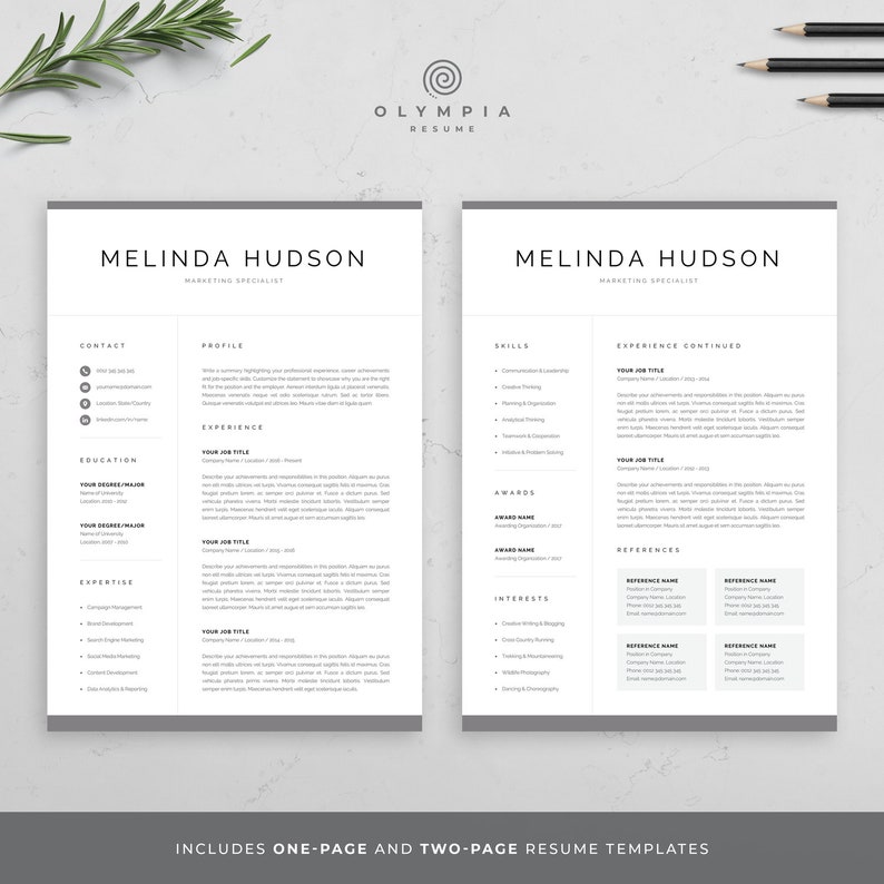 Modern Resume Template for Word & Mac Pages Professional 1 / | Etsy