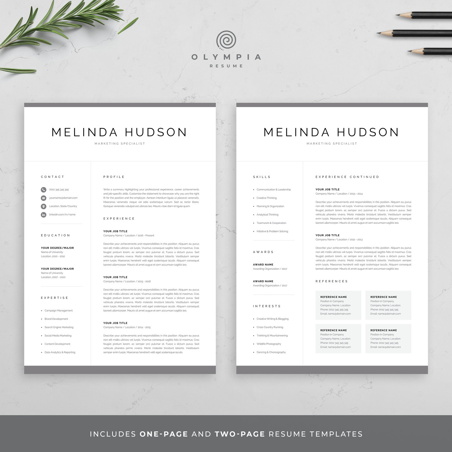Modern Resume Template for Word & Mac Pages Professional 1 / | Etsy