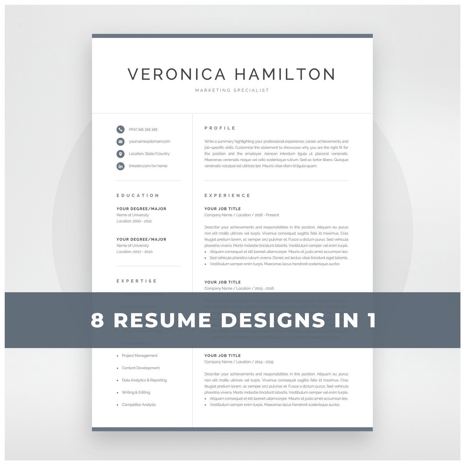 Professional Resume Template 1 And 2 Page Resume Modern Cv Etsy