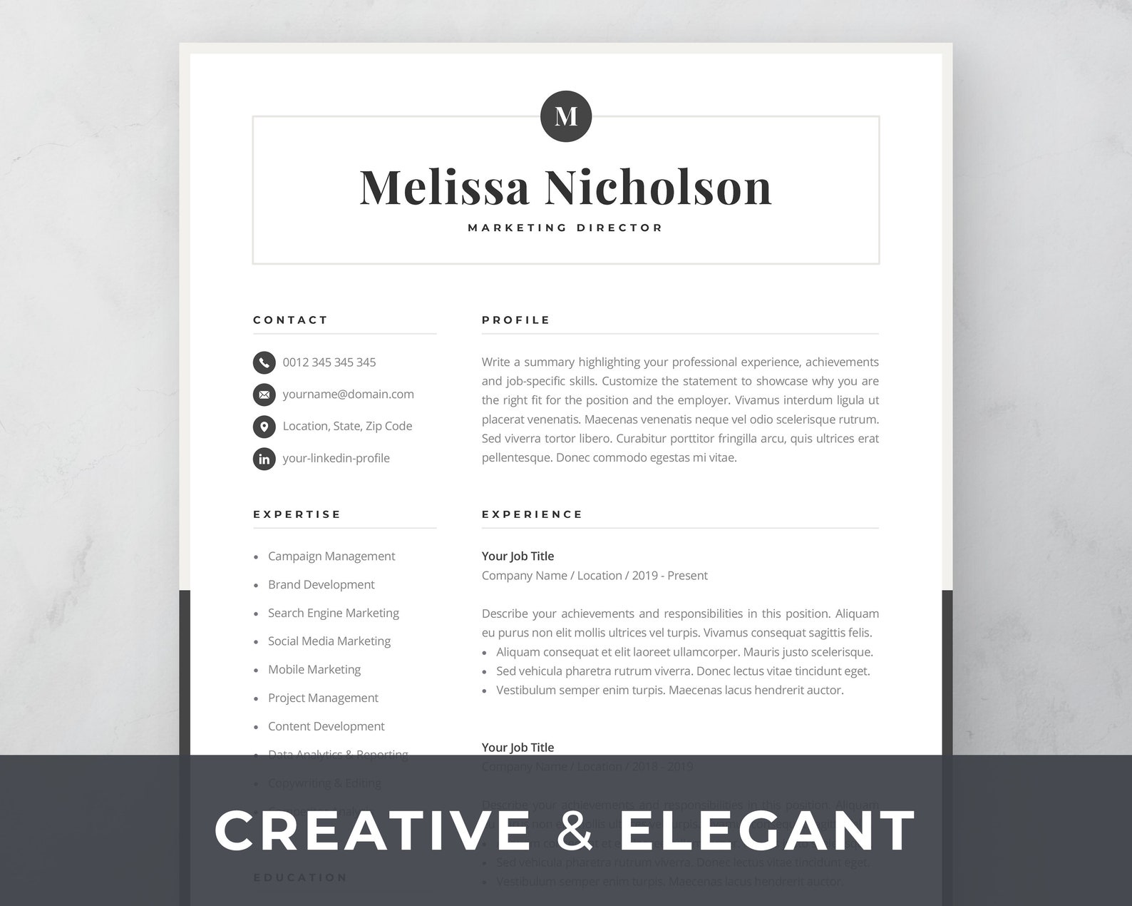 Modern Resume Template | Creative CV for Word | Elegant Design With ...