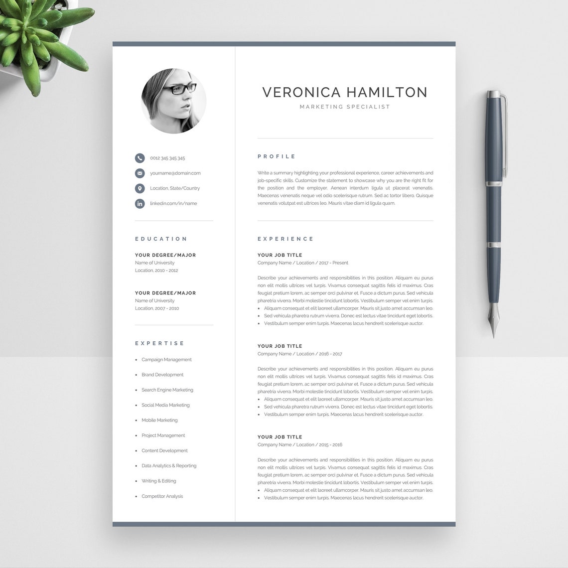 Professional CV Template With Photo | Modern Photo Resume Design for