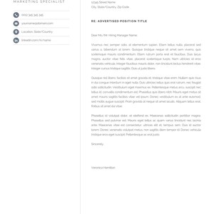 Professional Resume Template, Compact 1 Page Resume Template, Modern One Page CV for Word & Mac Pages, Instant Download, Veronica