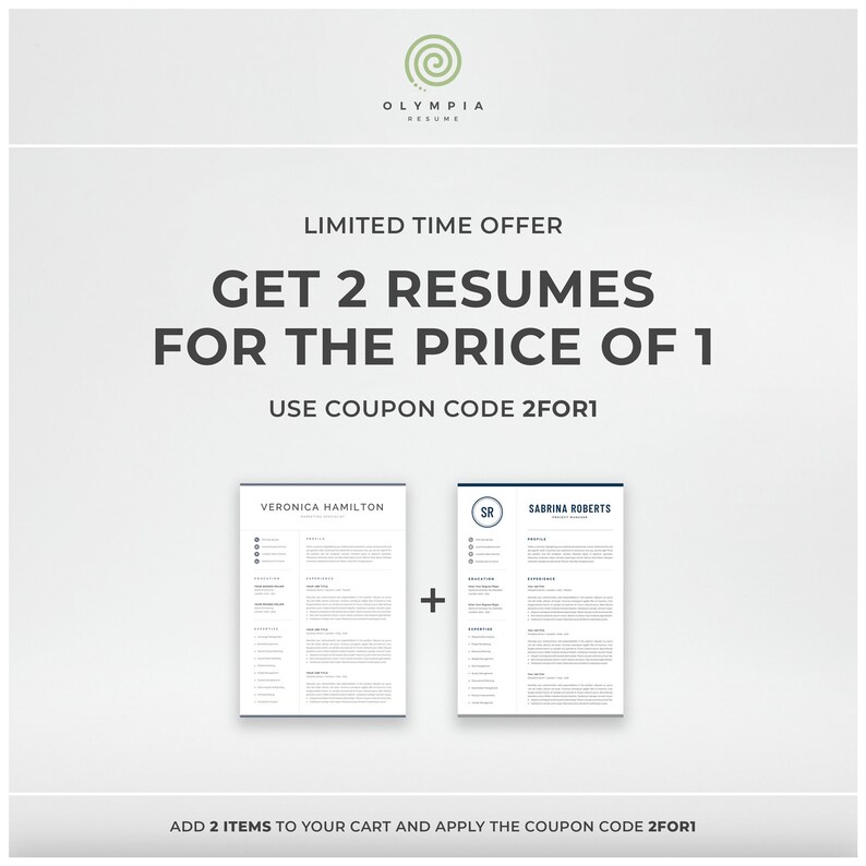 Professional Resume Template, Compact 1 Page Resume Template, Modern One Page CV for Word & Mac Pages, Instant Download, Veronica