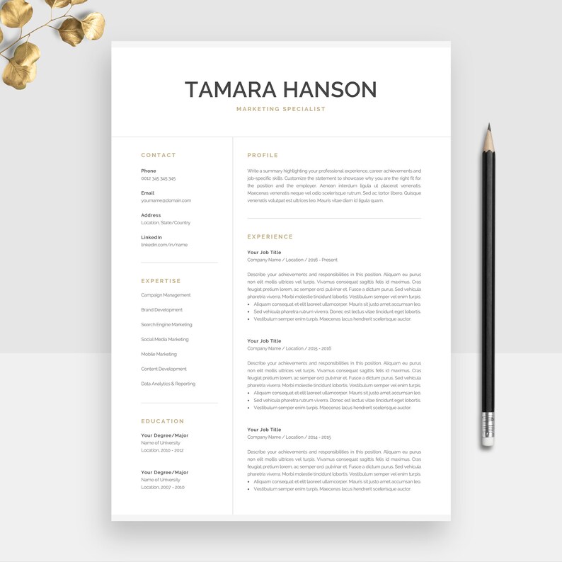 Professional Resume Template for Word & Pages, Modern Marketing Resume, Mac or PC, Creative CV, Cover Letter, Instant Download, Tamara