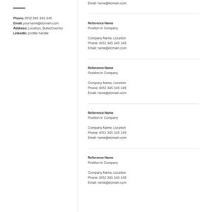 May include: A professional resume template with the name "Stella Edwards" and the title "Marketing Specialist" at the top. Contact information includes phone number, email, address, and LinkedIn profile. The right side lists references with contact details.