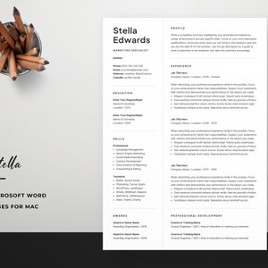 Professional 1 Page Resume Template, Modern One Page CV, Word & Mac Pages, Compact Minimalist Design, Developer, Designer, Marketing, Stella