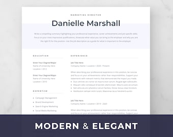 Elegant Resume Template for Word. 1 & 2 Page Resume with Cover Letter and References. Modern CV Design. Danielle