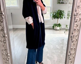 Vince Navy Blue 100% Cashmere Long Cardigan Size S