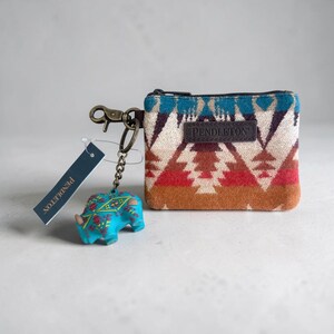 Vintage Pendleton Southwest Wool Zip Coin Pouch Keychain with Charm