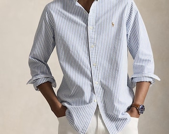 Camisa de algodón a rayas azules y blancas de Ralph Lauren, talla L