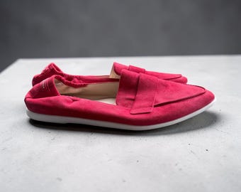 Cole Haan Red Suede Loafers Soft Leather Size 9.5