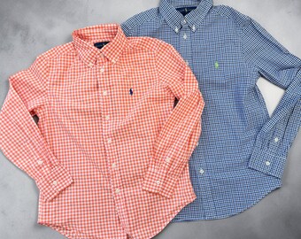 Ralph Lauren Bindle of 2 Boys Gingham Button-Down Shirts  M (10-12) L (14-16)