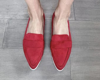 Cole Haan Red Suede Loafers Soft Leather Size 9.5
